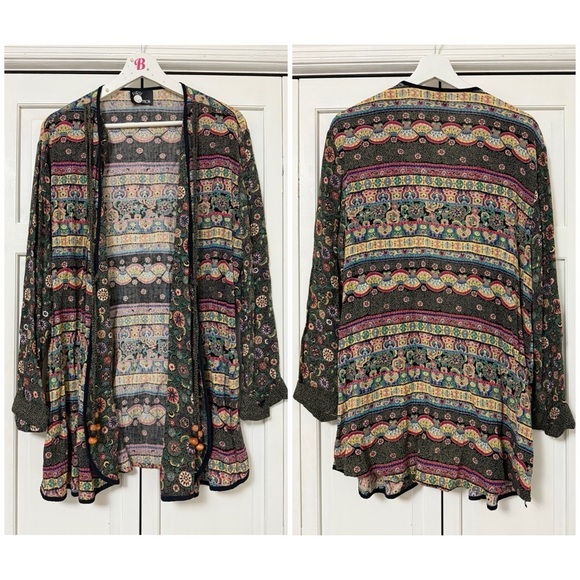 First Option Sweaters - First Option Open Front Boho Lagenlook Country Western Beaded Cardigan